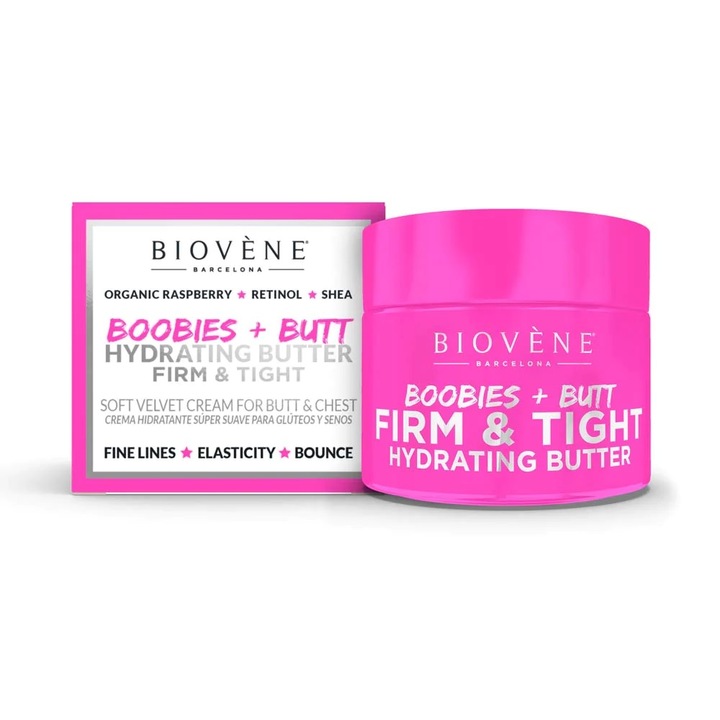 Crema organica hidratanta cu zmeura pentru sani si fese, Biovene, Hydrating Butter Firm & Tight, 50 ml