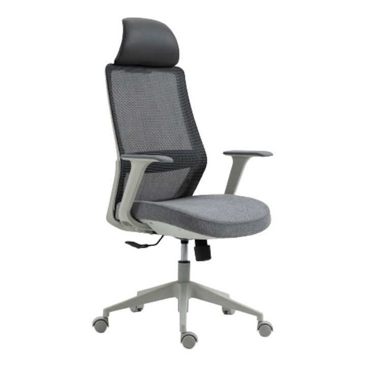 Kring Amos irodai szék, hálós háttámla, szövet ülés, 4D karok, dönthető háttámla, szürke