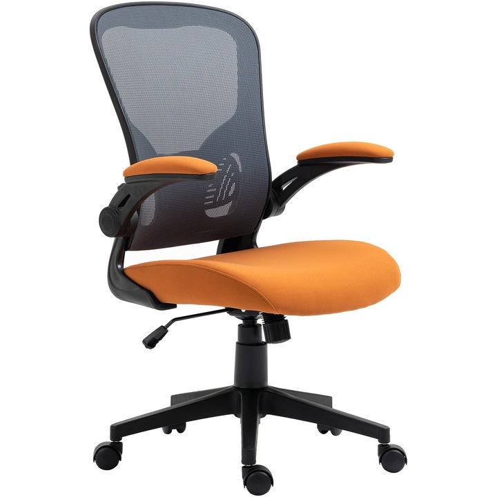 Офис стол Kring Flex, Мрежа, Сгъваеми дръжки, Регулируема височина, Черен/Оранжев