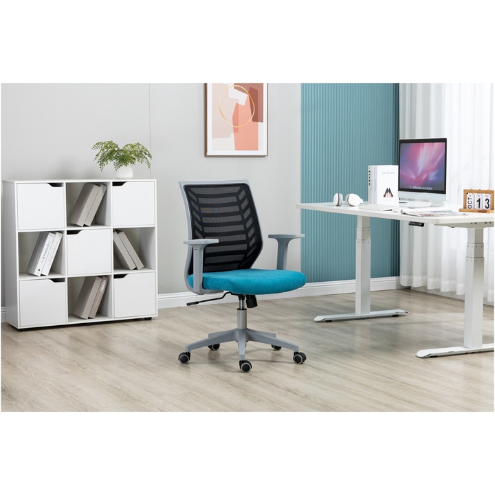 Scaun birou Kring Seth, mesh, inaltime reglabila, Negru/Albastru