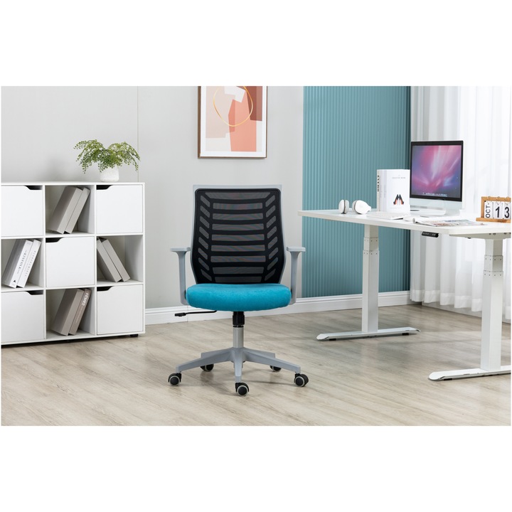 Scaun birou Kring Seth, mesh, inaltime reglabila, Negru/Albastru