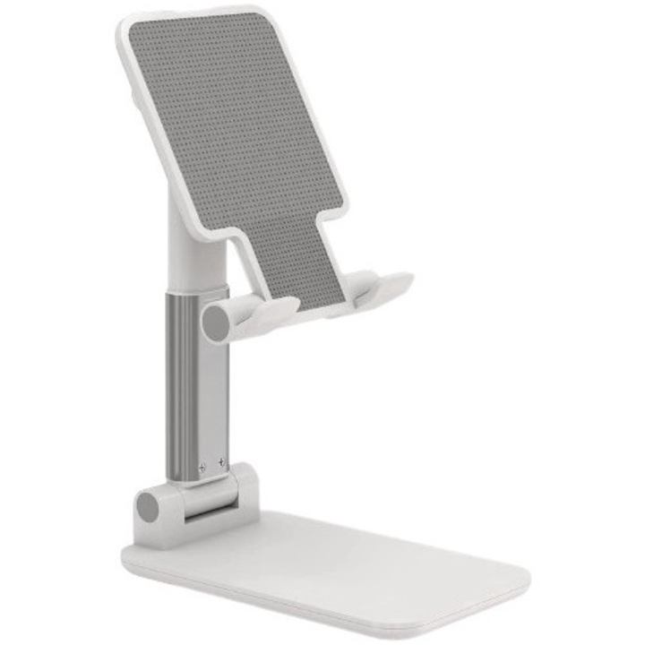 Suport pentruTelefon Smartphone sau Tableta pentru Masa sau Birou - Portabil Pliabil cu Reglaj Multiplu Premium Alb Alb