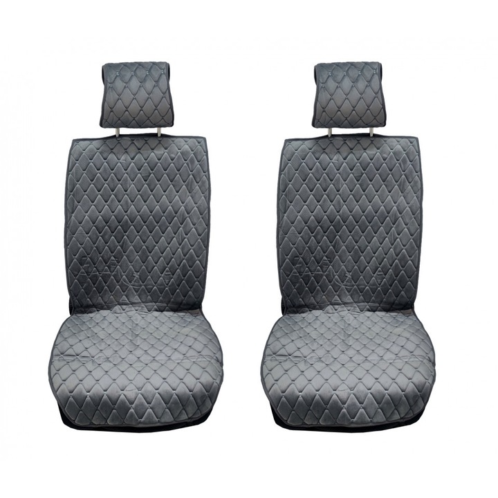 Set 2 huse scaune auto pentru fata, catifea, gri