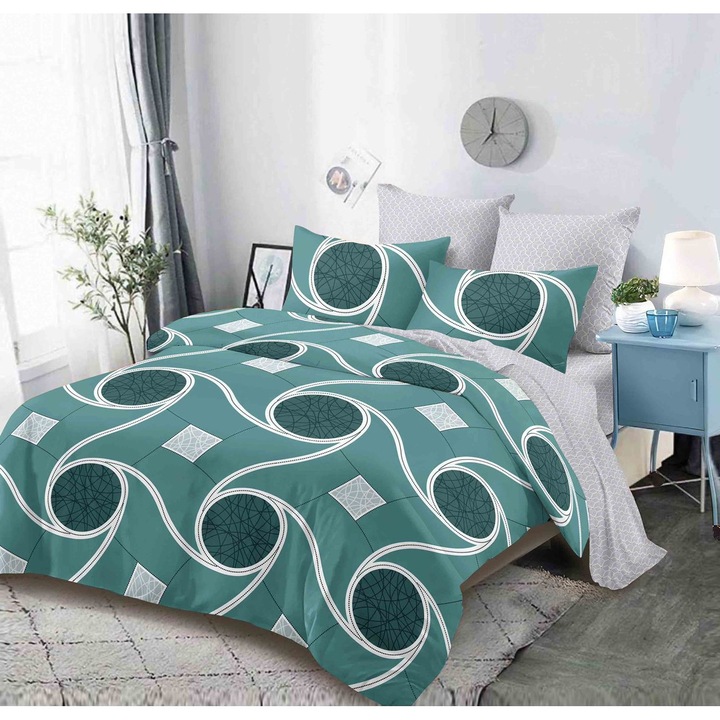 Двойно спално бельо, Чаршаф с ластик, 6 части, Абстрактен принт, M12, 180x200cm