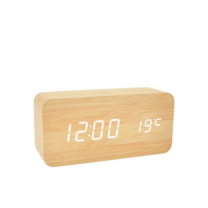 Digitális óra LED fehér kijelzővel 12/24 órás riasztó hangérzékelős hőmérő 15,5 cm