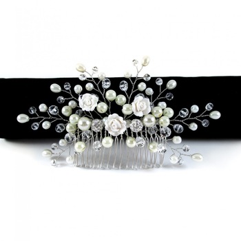 Accesoriu pieptene par ivory cu flori Royal Blossom pentru miresa / nunta sau evenimente Accesoriu pieptene par ivory cu flori Royal Blossom pentru miresa / nunta sau evenimente