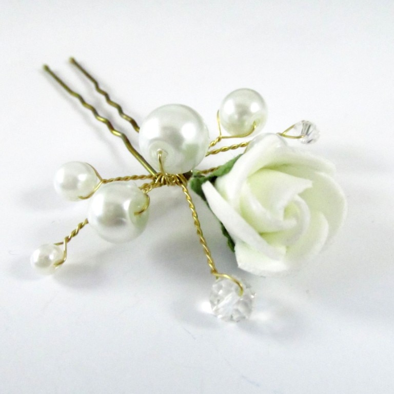 Agrafa accesoriu par alb mireasa Happy Bride