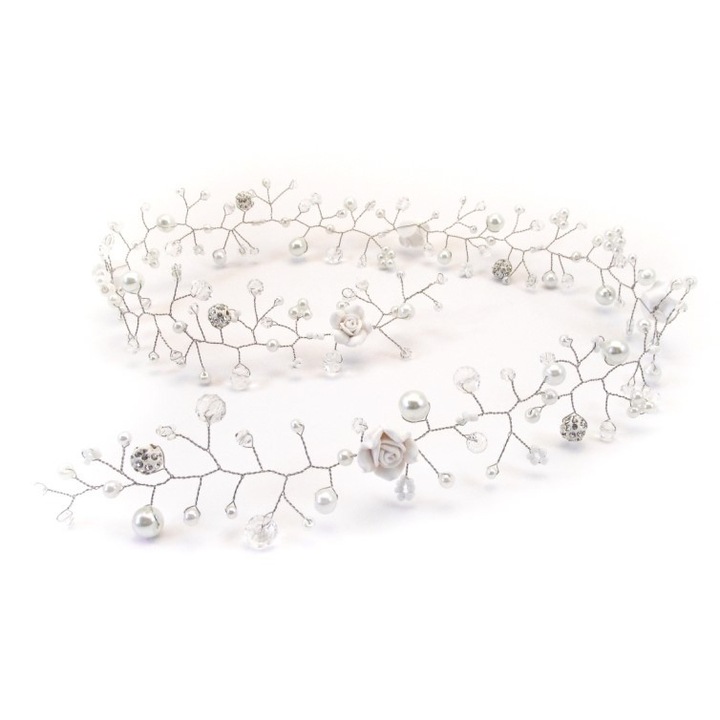 Accesoriu par mireasa alb Fairy Tale cu flori albe