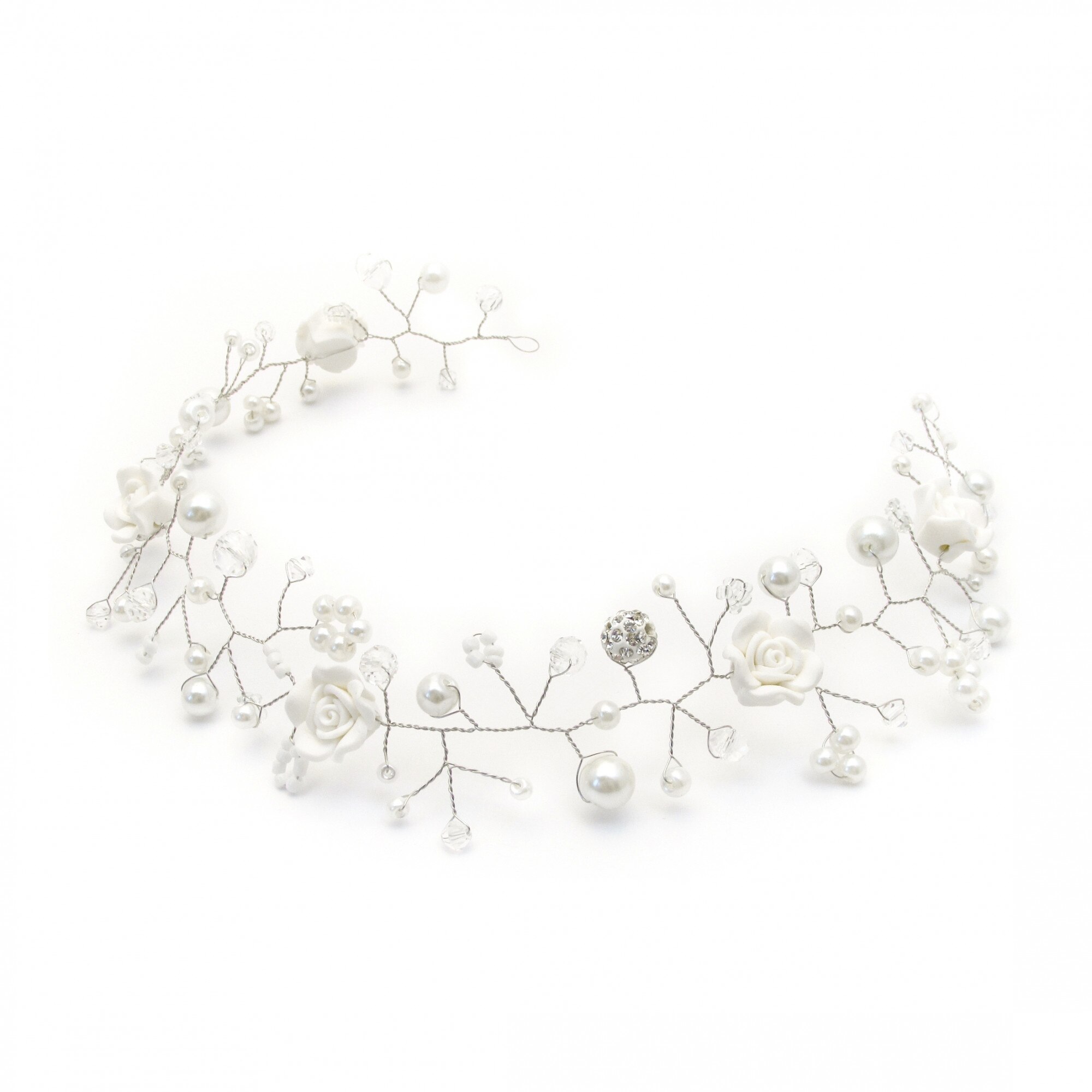 Accesoriu par mireasa alb mini Fairy Tale cu flori albe