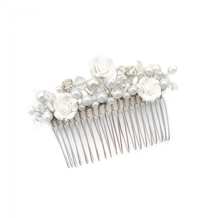 Pieptene accesoriu par alb pentru mireasa Fairy tale