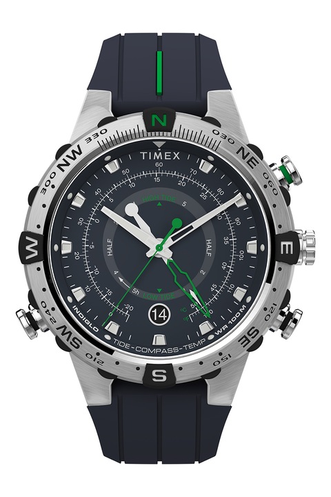 Timex, Аналогов часовник с електронен термометър, Сребрист, Черен