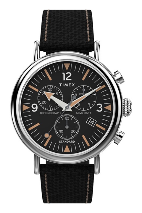 Timex, Часовник с хронограф и текстилна каишка, Черен
