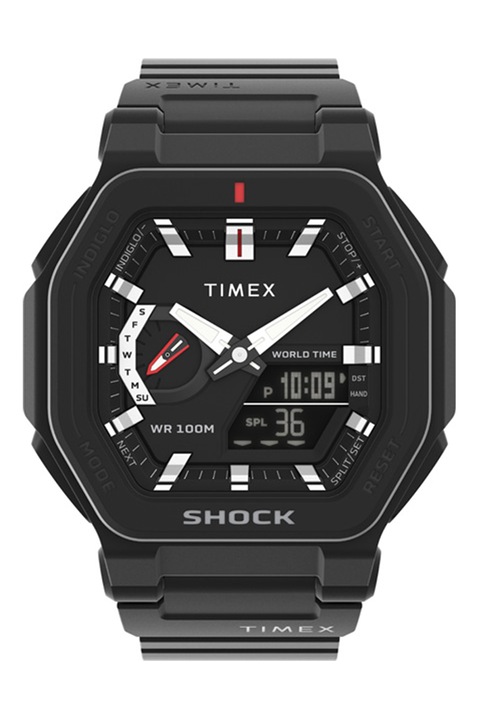 Timex, Аналогов и електронен часовник с каишка от смола, Черен