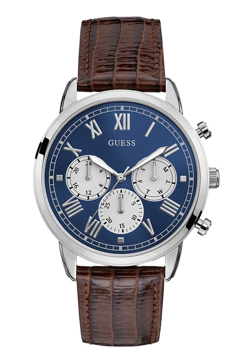 Guess, Ceas cu functii multiple si o curea de piele, Maro inchis