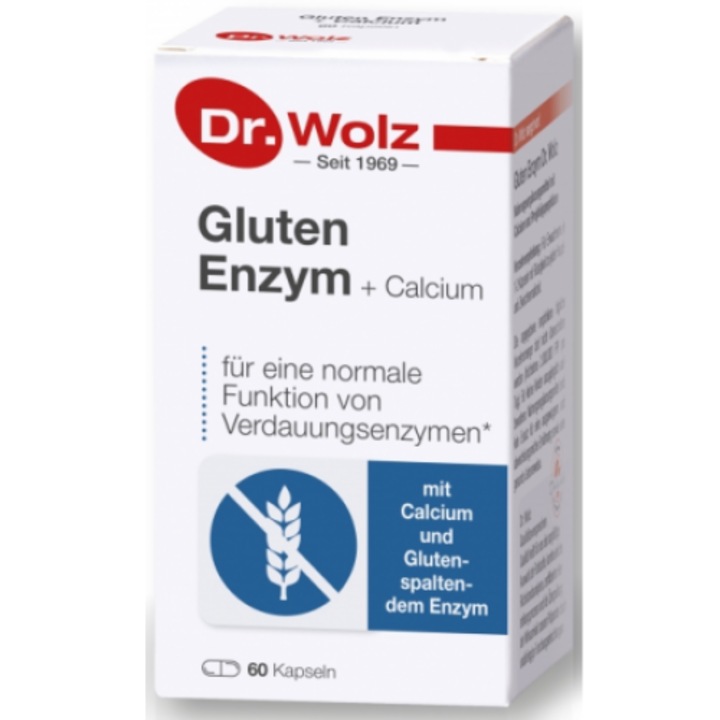 Gluten Enzym + Calcium pentru dezintegrarea glutenului in corp Dr. Wolz 60cps