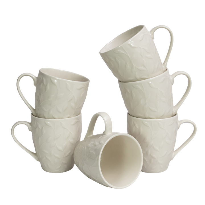 Set 6 cani cu frunze, 370 ml, Alb