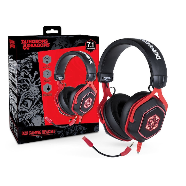 Konix - DUNGEONS & DRAGONS 7.1 Vezetékes Gamer Headset - D20 - Fekete-Piros - 3 év garancia