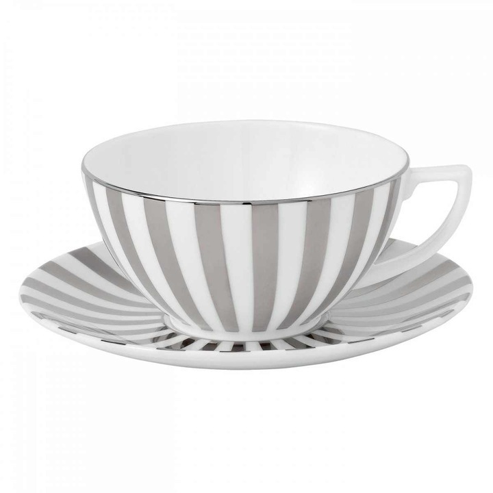 Ceasca si farfurie ceai, portelan Wedgwood, Jasper Conran Platinum Stripe,210ml