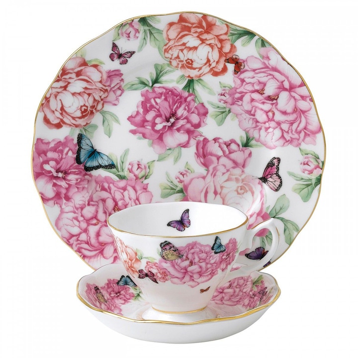Set 3 piese ceai roz, portelan Royal Albert, Miranda Kerr, 180ml, 20cm