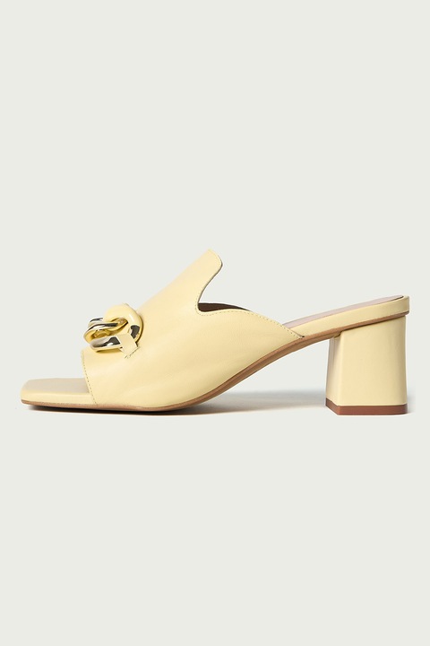 ALURA, Papuci de piele cu toc, Galben pal