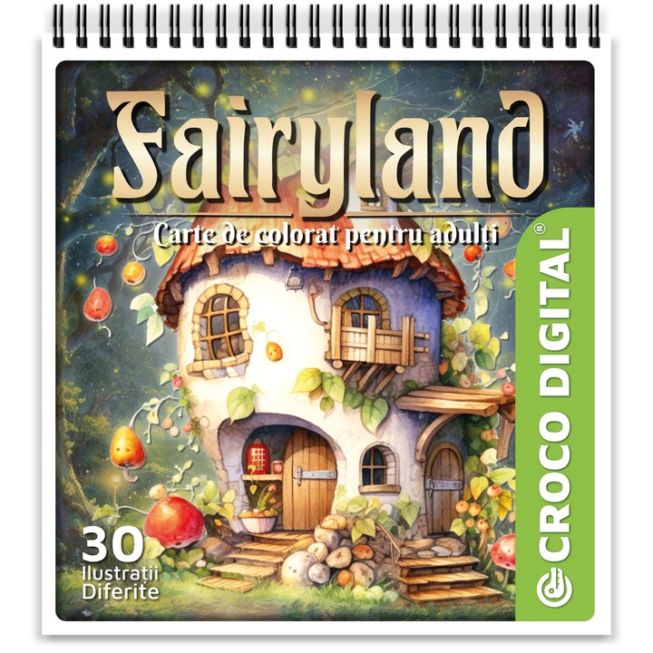 Carte de colorat pentru adulti, Fairyland, 30 Mandale Antistres cu Casute de Poveste, 66 pagini, 2023