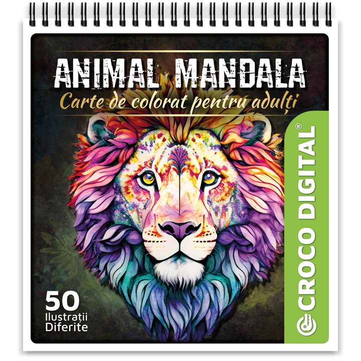 Carte de colorat antistres pentru adulti, Animal Mandala, 50 Mandale Antistres cu Animale, 106 pagini, 2023