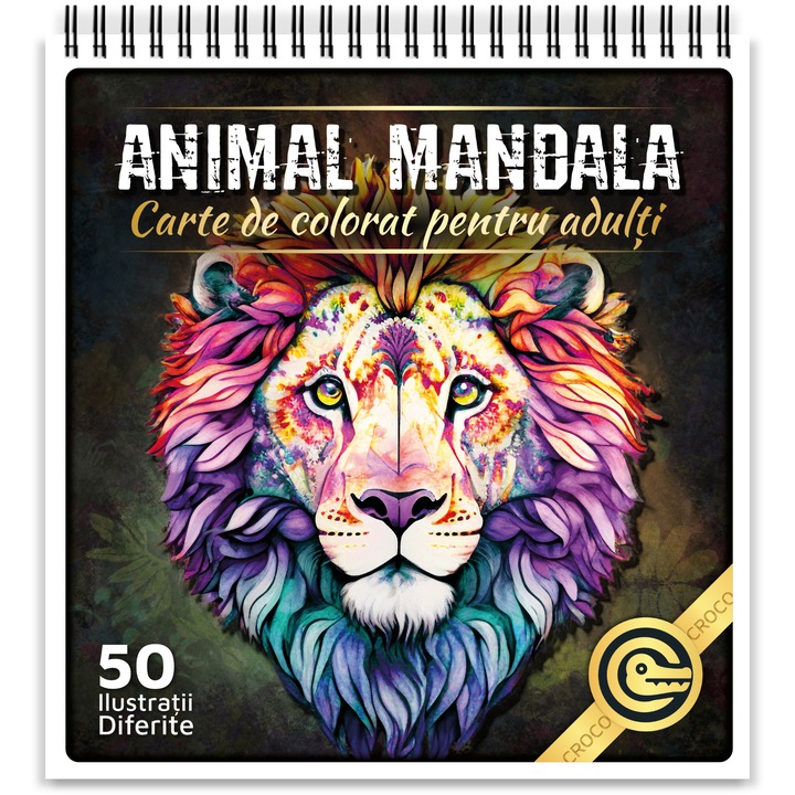 Carte de colorat antistres pentru adulti, Animal Mandala, 50 Mandale Antistres cu Animale, 106 pagini, 2023
