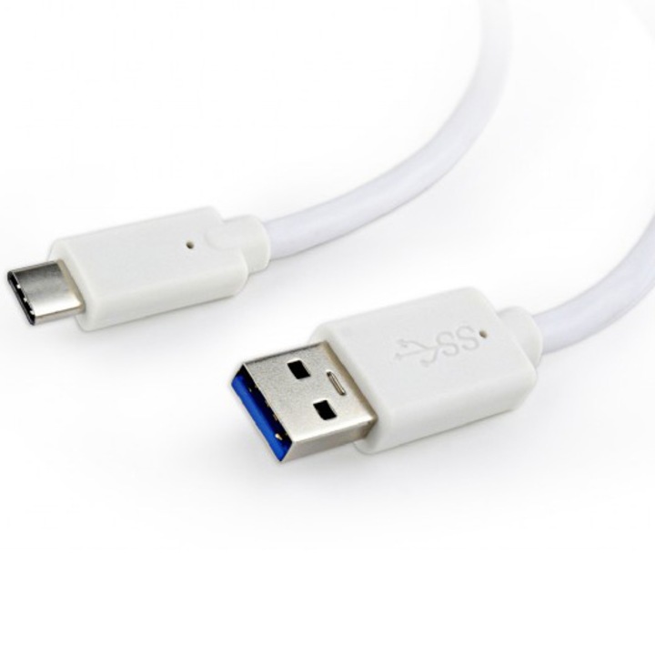 Кабел за зареждане и данни Gembird, USB 3.0 (T) към USB 3.1 Type-C (T), 36W, 3 м, Бял, CCP-USB3-AMCM-W-10