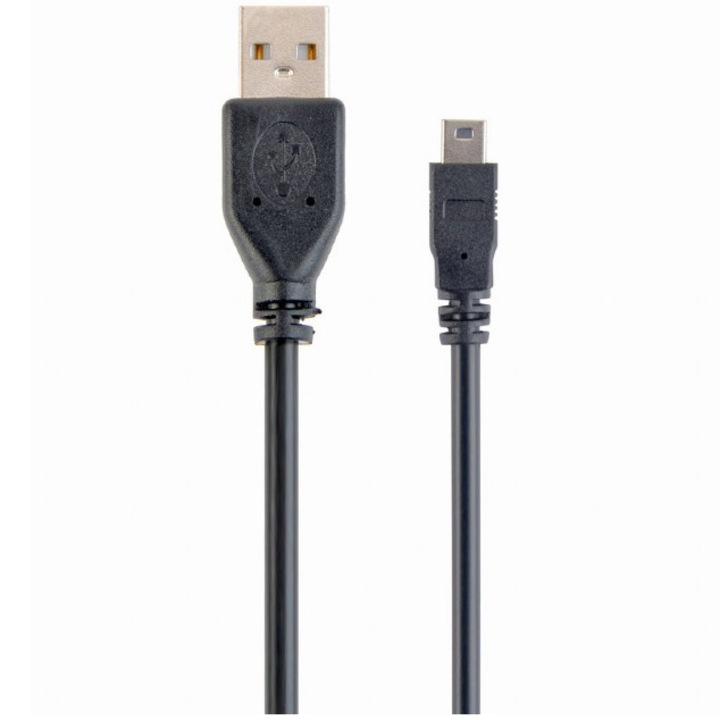 Cablu alimentare si date Gembird, USB 2.0 (T) la Mini-USB 2.0 (T), 30cm, conectori auriti, Negru, CCP-USB2-AM5P-1