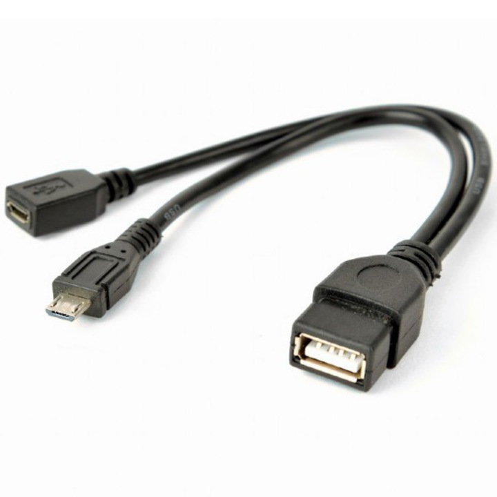 Адаптерен кабел Gembird OTG, Micro-USB 2.0 (T) към USB 2.0 (M), 15 см, Черен, A-OTG-AFBM-04