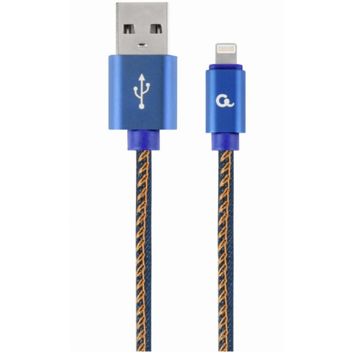 Gembird táp- és adatkábel, USB 2.0 (T) - Lightning (T), 1 m, arany csatlakozók, fekete fehér betétekkel CC-USB2J-AMLM-1M-BL