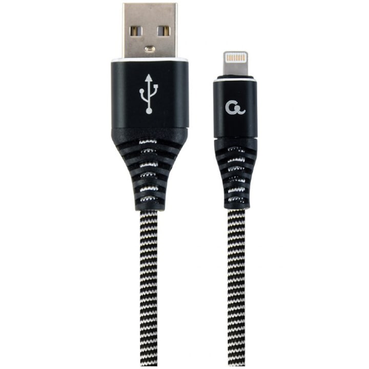 Gembird táp- és adatkábel, USB 2.0 (T) - Lightning (T), 1 m, fekete fehér, CC-USB2B-AMLM-1M-BW