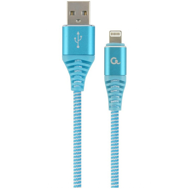 Кабел за захранване и данни на Gembird, USB 2.0 (T) към Lightning (T), 1 m, синьо бял, CC-USB2B-AMLM-1M-VW
