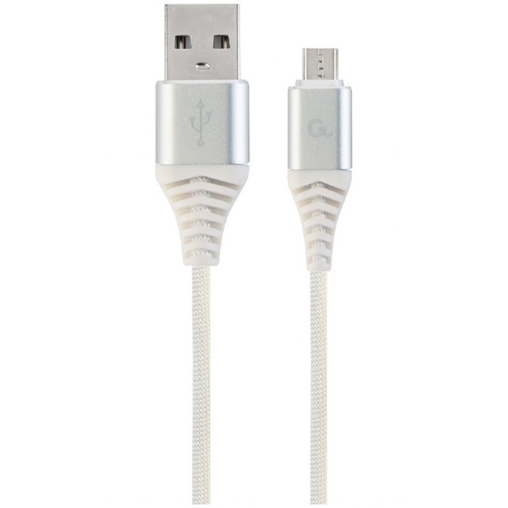 Кабел за захранване и данни на Gembird, USB 2.0 (T) към Micro-USB 2.0 (T), 2 м, бял, CC-USB2B-AMmBM-2M-BW2