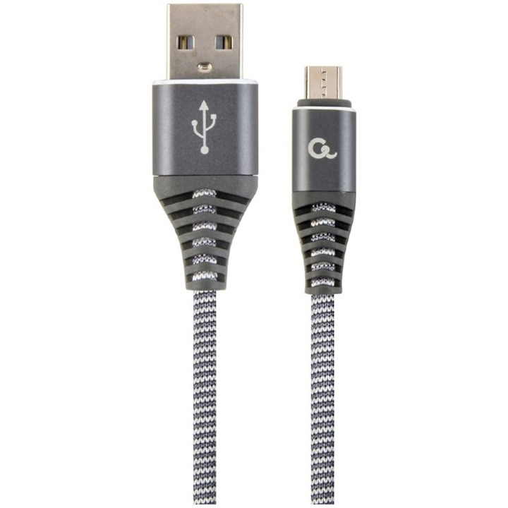 Cablu alimentare si date Gembird, USB 2.0 (T) la Micro-USB 2.0 (T), 1m, Gri / Alb, CC-USB2B-AMmBM-1M-WB2