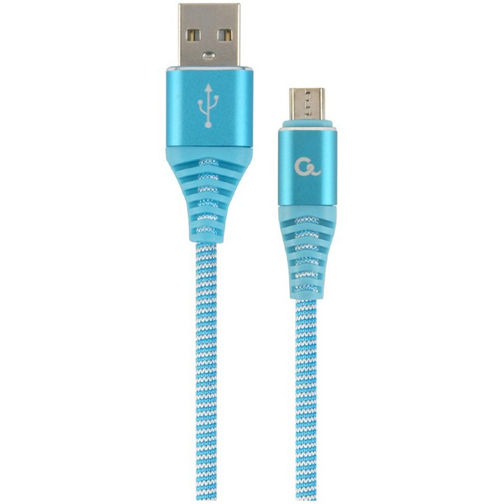 Кабел за зареждане и данни Gembird, USB 2.0 (T) към Micro-USB 2.0 (T), 2 м, Тюркоаз/Бял, CC-USB2B-AMmBM-2M-VW