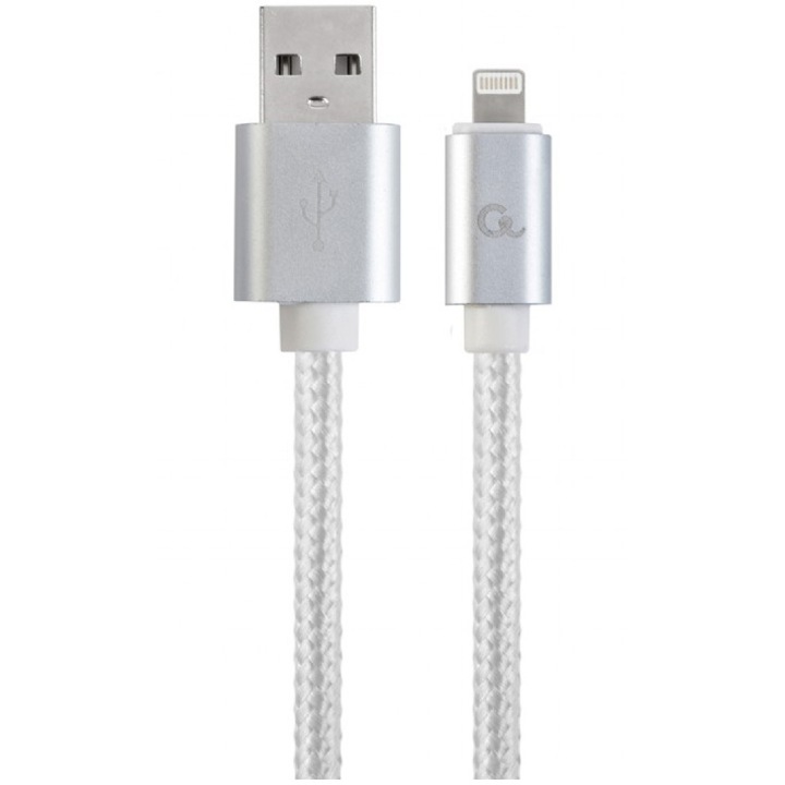 Cablu alimentare si date Gembird, USB 2.0 (T) la tip Lightning (T), 1.8m, conectori auriti, Argintiu, CCB-mUSB2B-AMLM-6-S