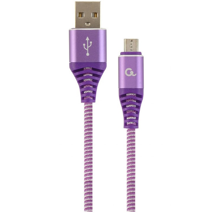 Gembird táp- és adatkábel, USB 2.0 (T) - Micro-USB 2.0 (T), 1 m, lila/fehér, CC-USB2B-AMmBM-1M-PW