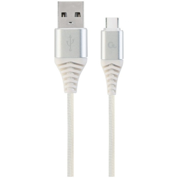 Gembird táp- és adatkábel, USB 2.0 (T) – USB 2.0 Type-C (T), 1 m, ezüst/fehér, CC-USB2B-AMCM-1M-BW2