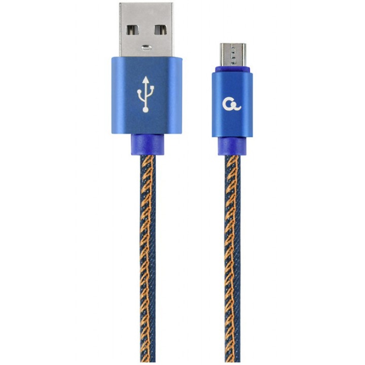 Gembird táp- és adatkábel, USB 2.0 (T) - Micro-USB 2.0 (T), 2 m, arany csatlakozók, fekete / sárga, CC-USB2J-AMmBM-2M-BL