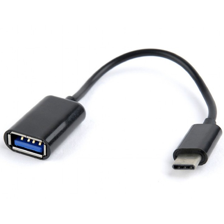 Адаптерен кабел Gembird OTG, USB 2.0 Type-C (T) към USB 2.0 (M), 16 см, Черен, AB-OTG-CMAF2-01