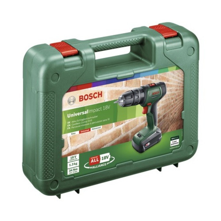 Винтоверт с батерия Bosch UniversalImpact 18V, 34Nm, 1 батерия