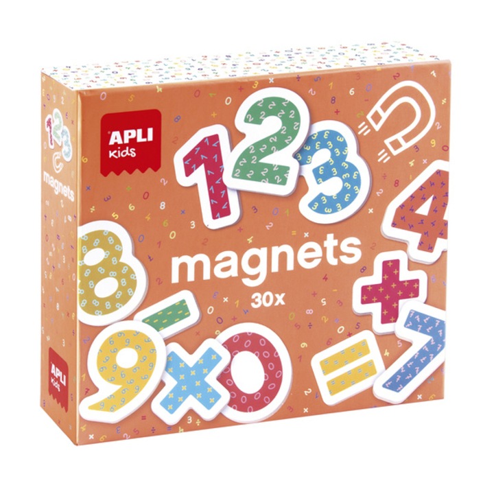 Set magneti din lemn, Apli Kids, 30 cifre si simboluri matematice, multicolor, 19x5x17cm