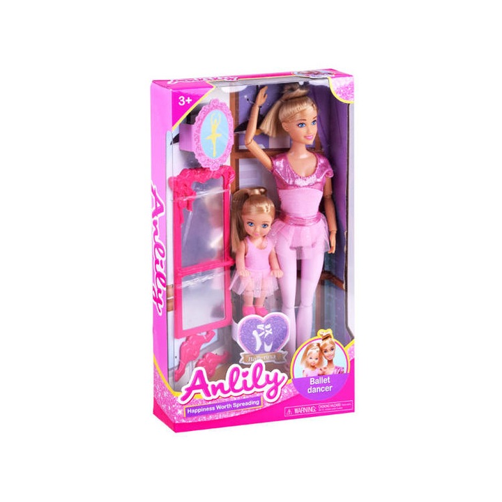 Set papusa cu accesorii Anlily, Plastic, 3 ani+, Multicolor