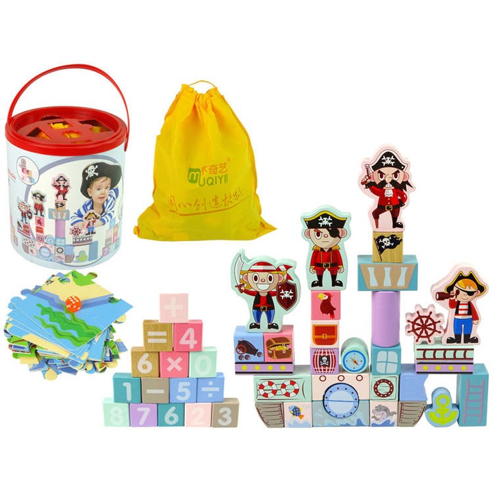 Leantoys építőelemből álló készlet, fa, többszínű, 46 db