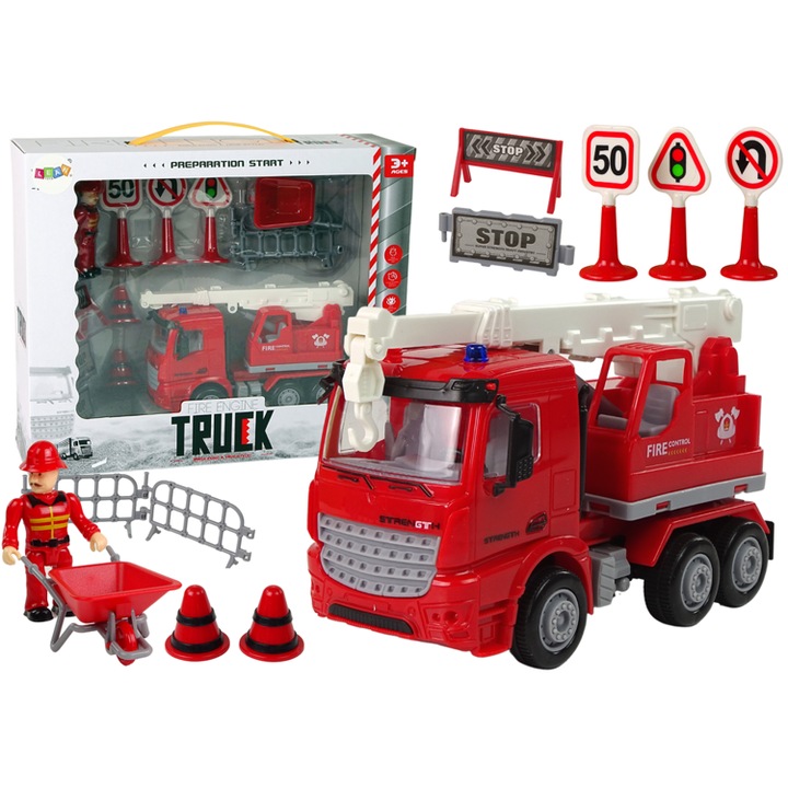 Kit pompieri de jucarie, Leantoys, Plastic, Rosu