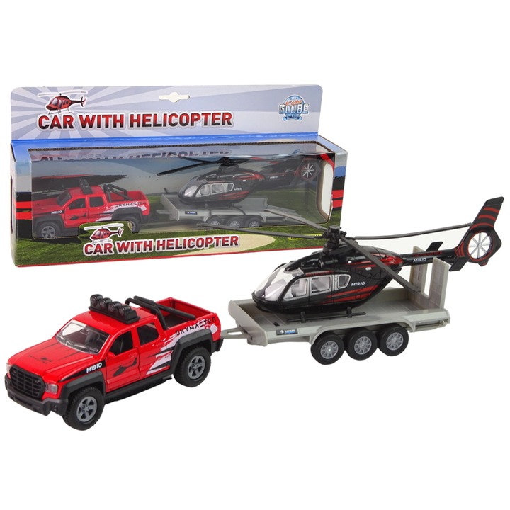 Masina de teren cu remorca pentru elicopter, Import LeanToys, Plastic, Multicolor