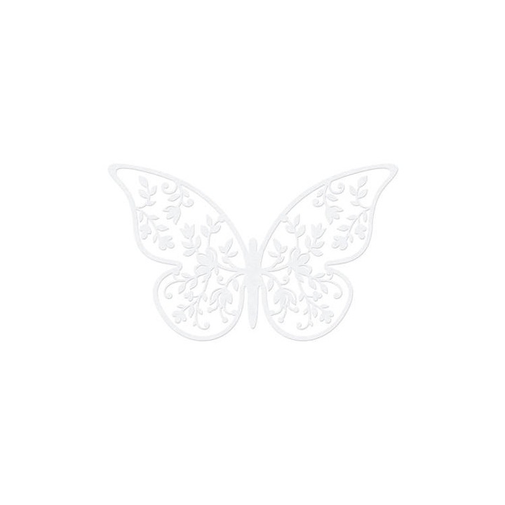 Комплект от 10 декорации пеперуди, PartyDeco, хартия, 8x5 см, бяло