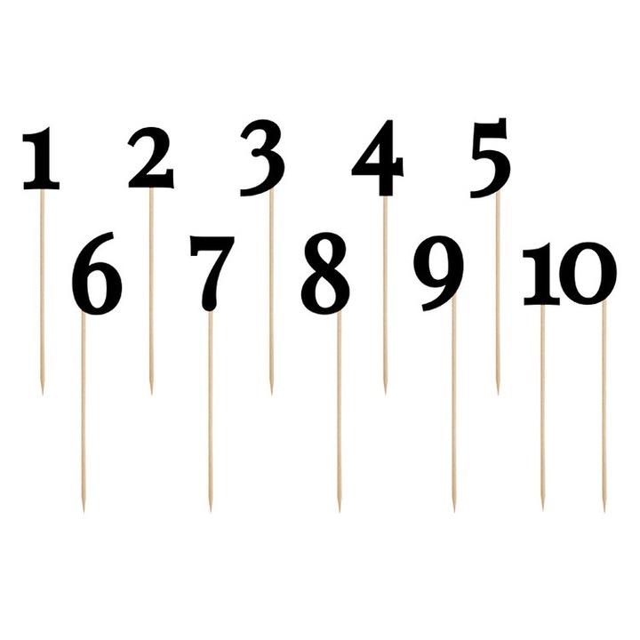 Комплект номера за маси, PartyDeco, 24-26 см, 11 части, черни