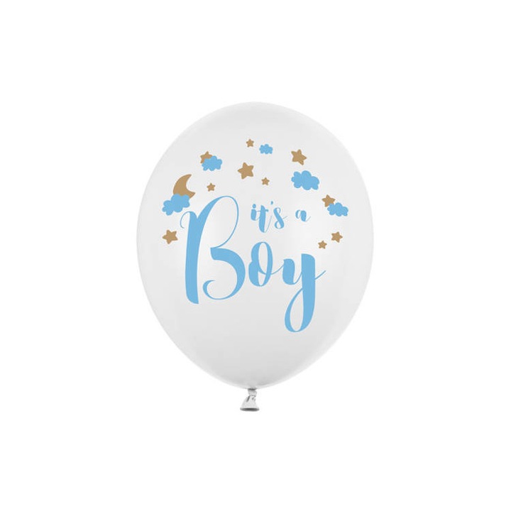 Baloane, PartyDeco, 30cm, It's a Boy, alb pastel, set 50 bucati